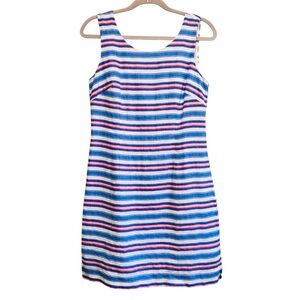 HIHO designed in Tortola BVI 100% linen striped coastal shift dress, size small